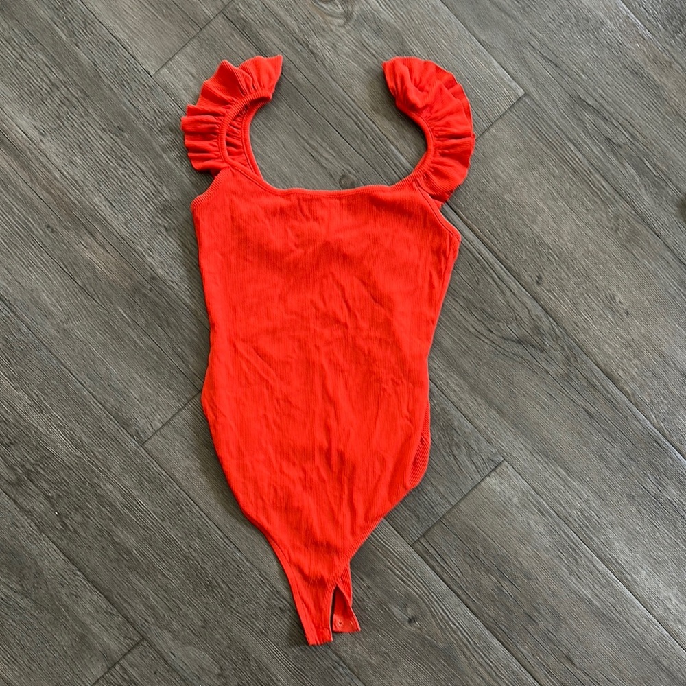 Zara Orange Ruffled Bodysuit